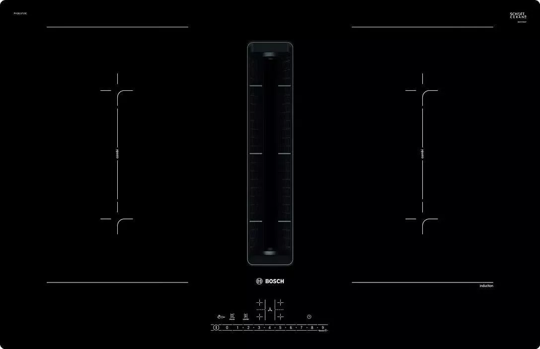 Индукционная плита Bosch PVQ811F15E Serie 6 с вытяжкой, 80 см